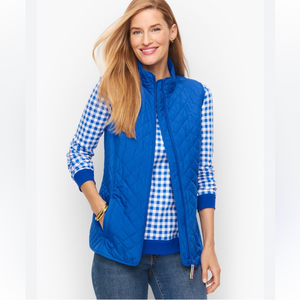 Talbots women’s XL blue quilted puffer vest fall winter outdoor layering - Picture 2 of 9